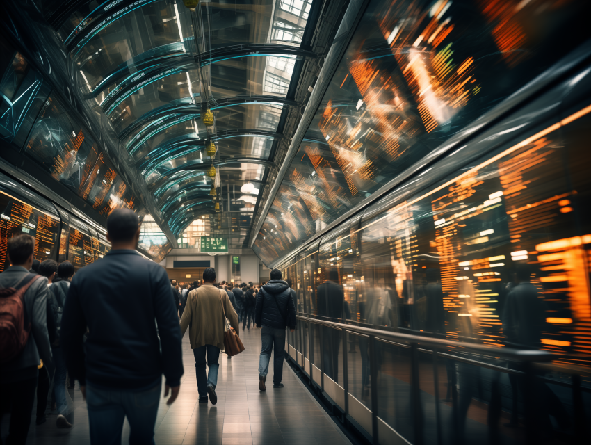 Futuristic Commuter Terminal with Digital Displays