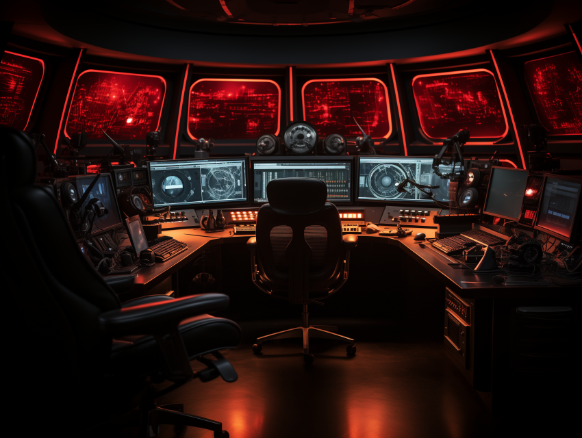 Futuristic Control Room with Red Lighting