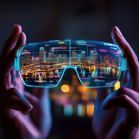 Futuristic Glasses Displaying Augmented Cityscape