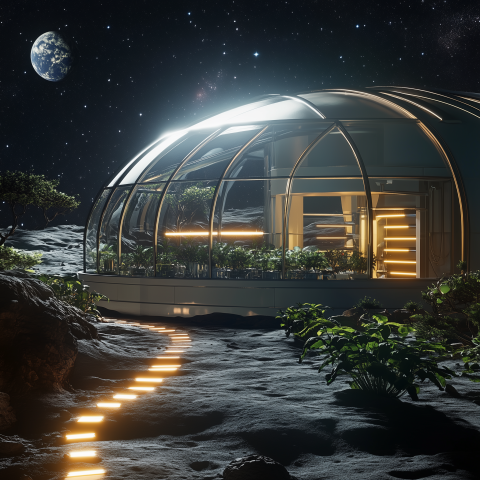 Futuristic Greenhouse Dome on the Moon