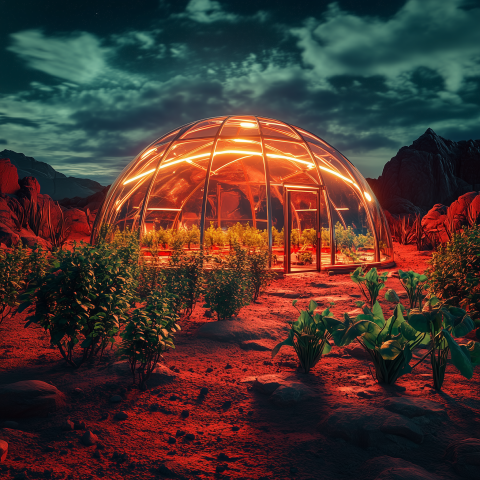 Futuristic Greenhouse Growing Plants on Mars