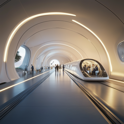 Futuristic High-Speed Train Station