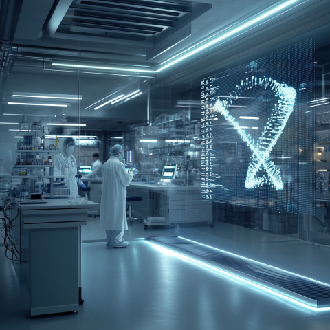 Futuristic Lab with DNA Hologram Display