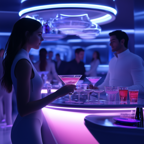 Futuristic Lounge Bar with Neon Cocktails