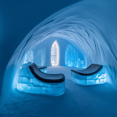 Futuristic Lounge Inside Ice Hotel