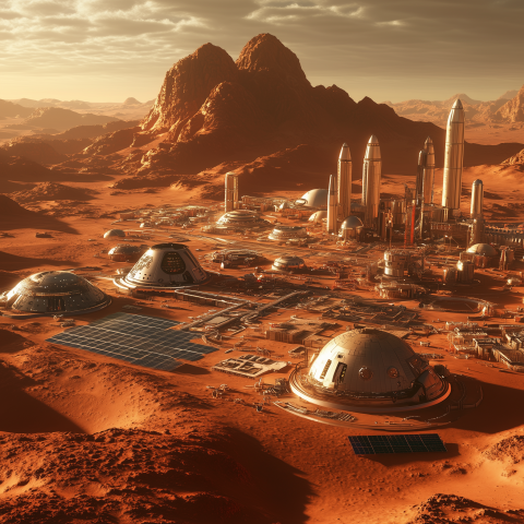 Futuristic Mars Colony with Solar Arrays