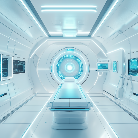 Futuristic Medical Scanner in White Room