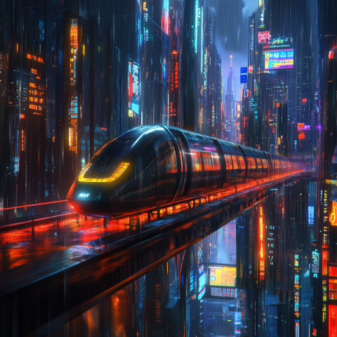 Futuristic Monorail in Cyberpunk City