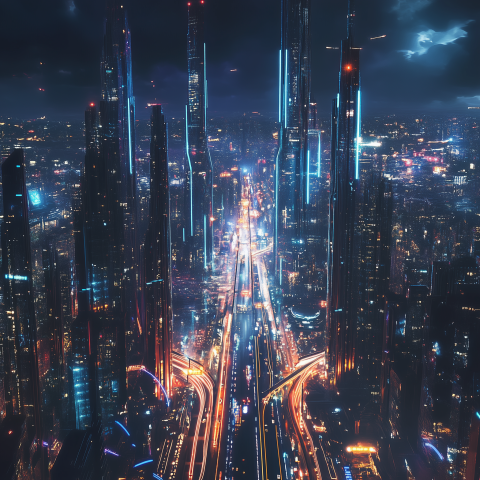 Futuristic Neon Megacity at Night
