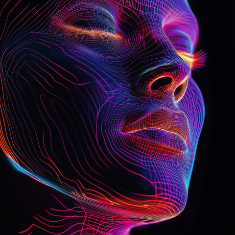 Futuristic Neon Wireframe Face Profile