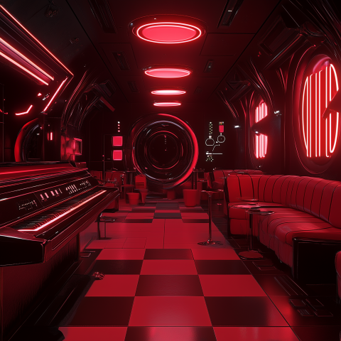 Futuristic Red Lounge with Neon Lighting
