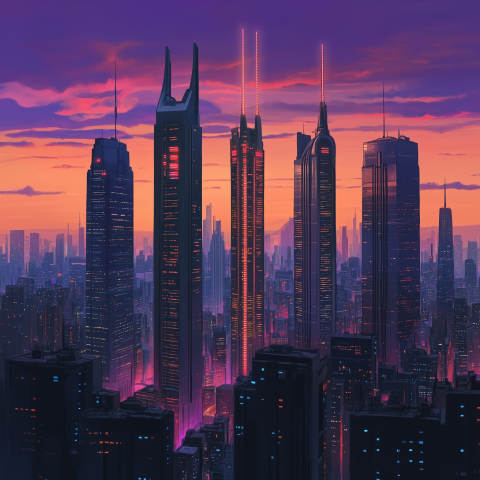 Futuristic Skyscrapers at Sunset
