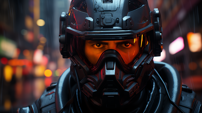 Futuristic Soldier with Tactical Helmet