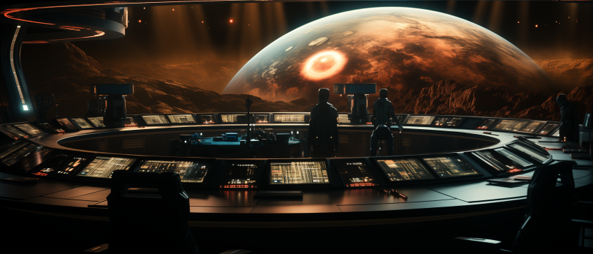 Futuristic Space Command Center Overlooking Planet