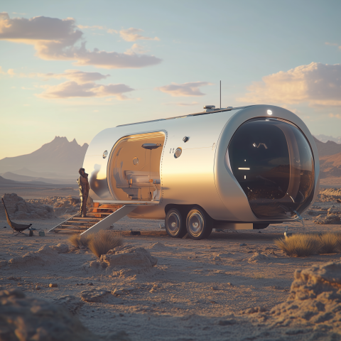Futuristic Trailer in Desert Landscape