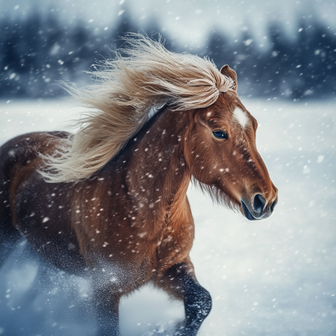 Galloping Horse Through Snowstorm