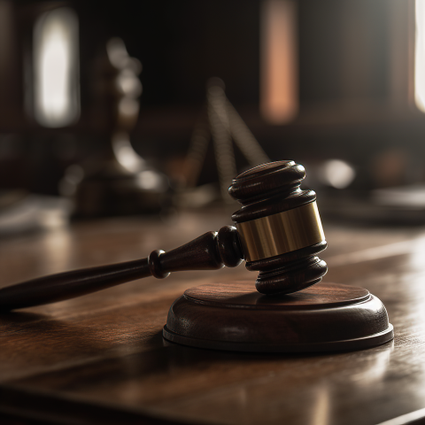 Wooden Gavel on Court Table