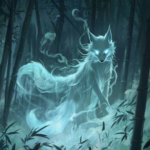 Ghostly Fox Spirit in Bamboo Forest