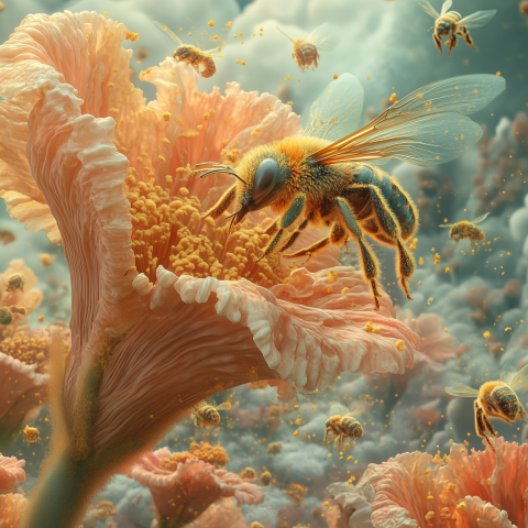 Giant Bees Pollinate Fantasy Flowers