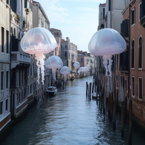 Giant Jellyfish Float Above Venice Canal