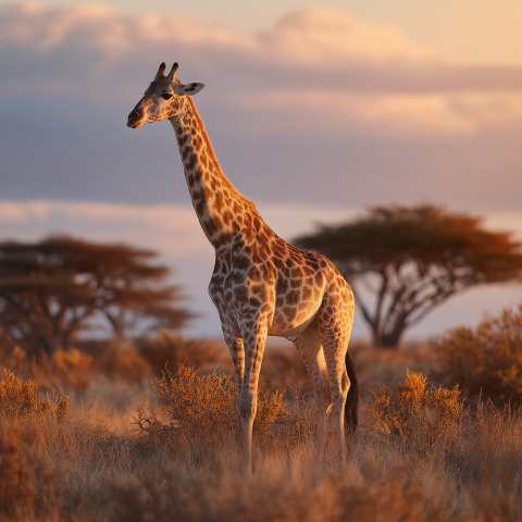Giraffe Standing in African Savanna