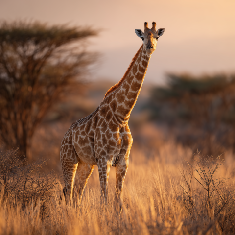Giraffe Standing in African Savanna