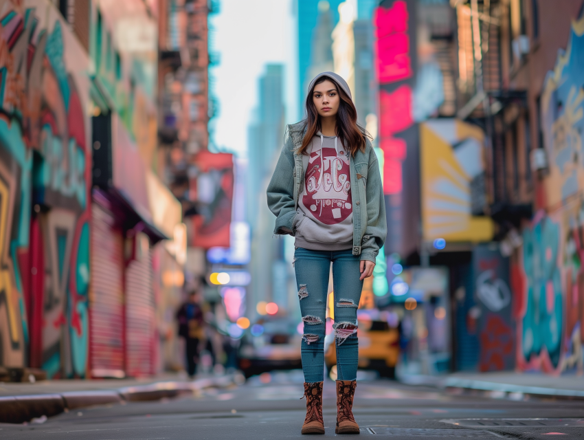 Girl in urban casual fashion wearing