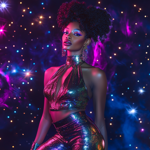 Glamorous Woman in Sparkling Disco Fashion