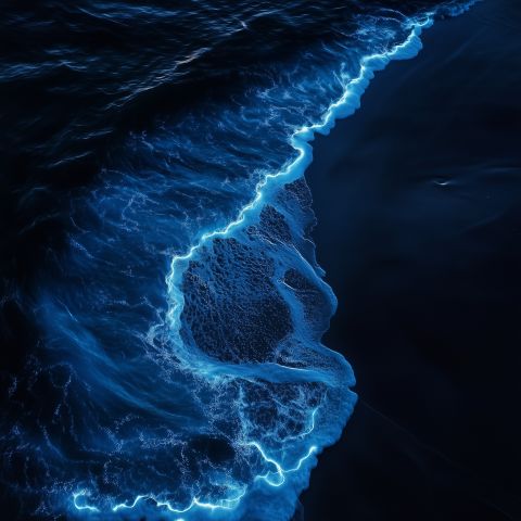 Glowing Bioluminescent Waves at Night