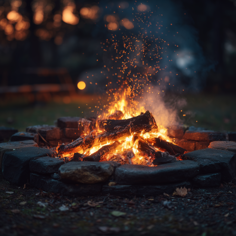 Glowing Bonfire in Evening Outdoors