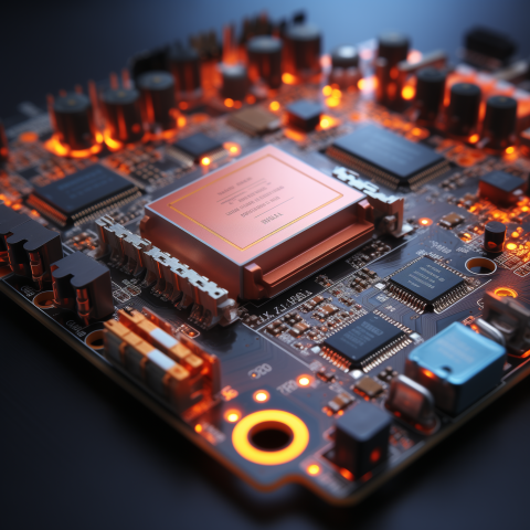 Glowing Computer Motherboard with Copper CPU