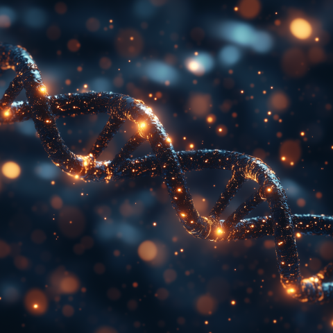 Glowing DNA Strand in Abstract Space