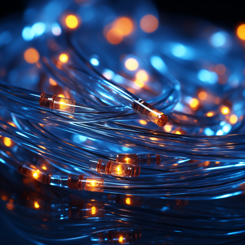 Glowing Fiber Optic Cables in Blue and Orange