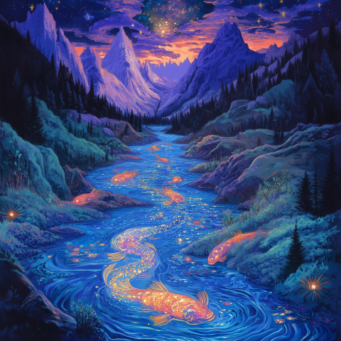 Glowing Fish in Enchanted Mountain River