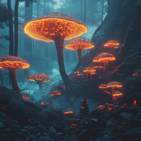 Glowing Giant Mushrooms in Fantasy Forest