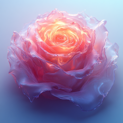 Glowing Glass Rose with Radiant Center