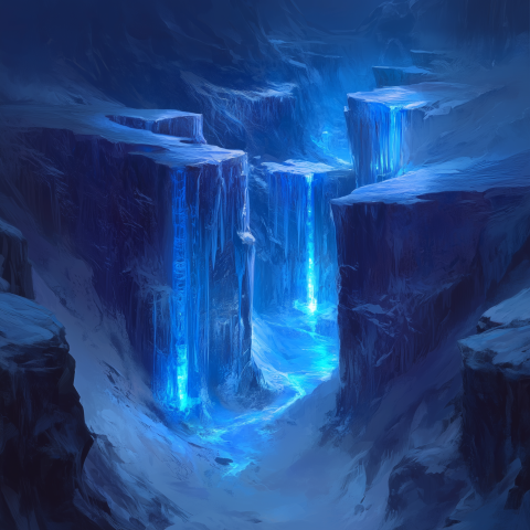 Glowing Ice Waterfalls in Frozen Canyon