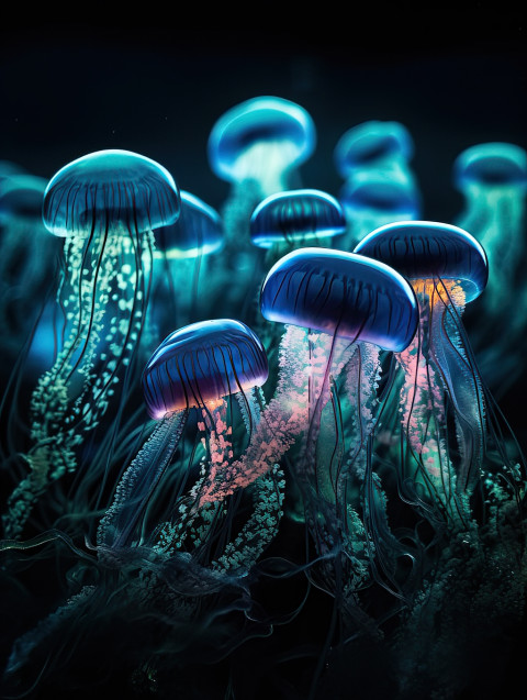 Glowing Jellyfish in Ocean Depths