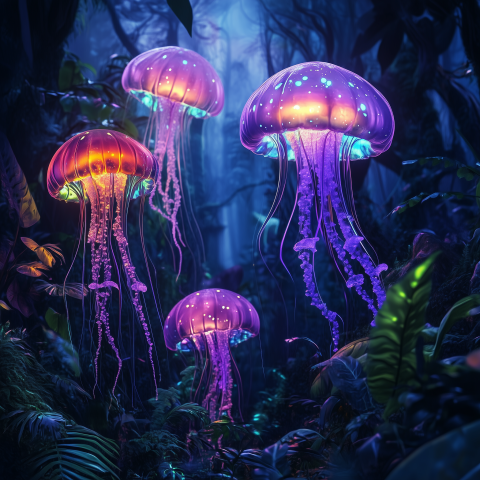 Glowing Jellyfish in Enchanted Forest