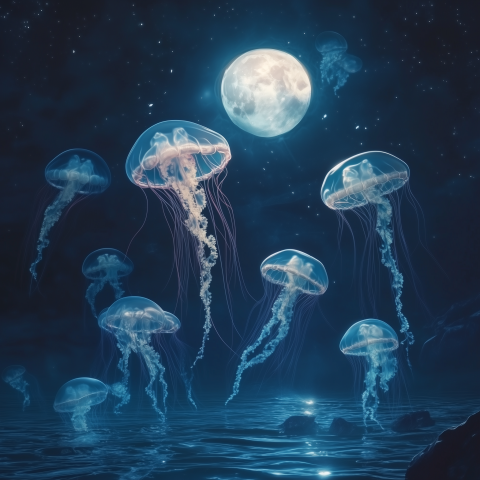 Glowing Jellyfish Under Moonlit Sky