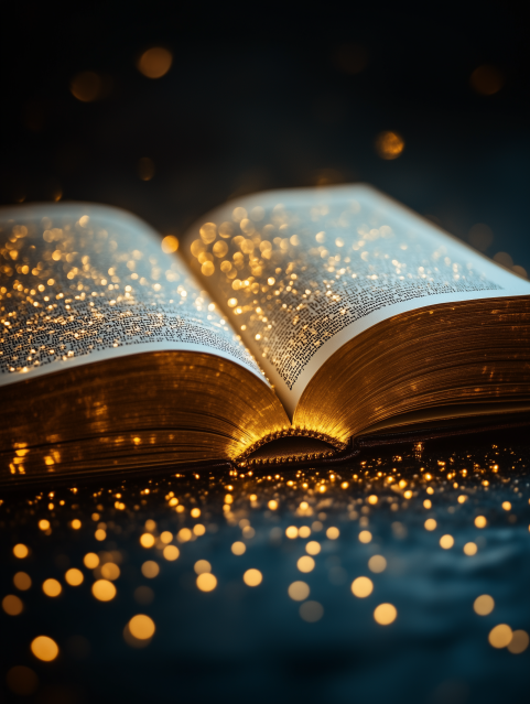 Glowing Magical Book with Floating Lights