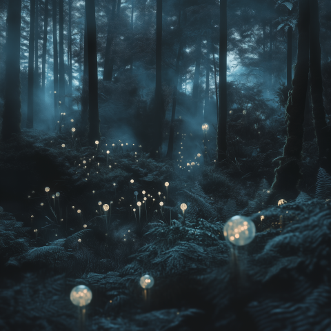 Glowing Orbs in Enchanted Forest at Night