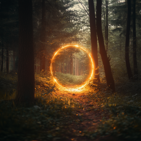 Glowing Portal in Enchanted Forest Path