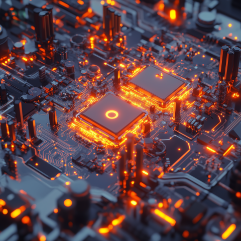 Glowing Processor on Futuristic Circuit Board