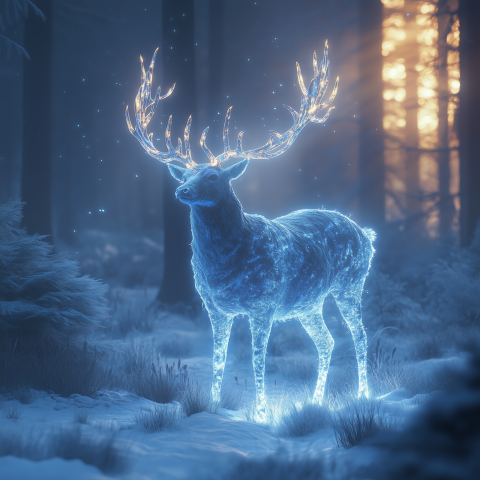 Glowing Spirit Deer in Winter Forest