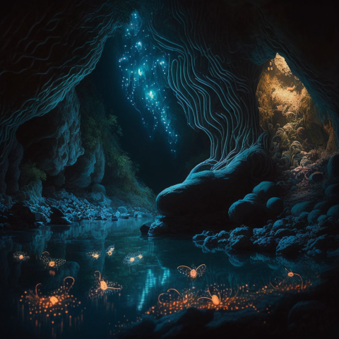Magical Cave with Glowing Light