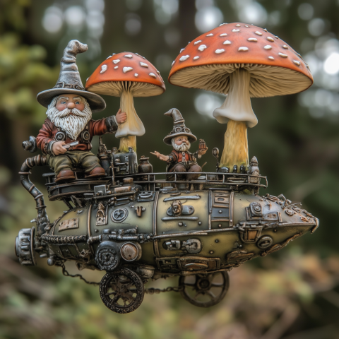 Gnome Pilots Flying Mushroom Submarine
