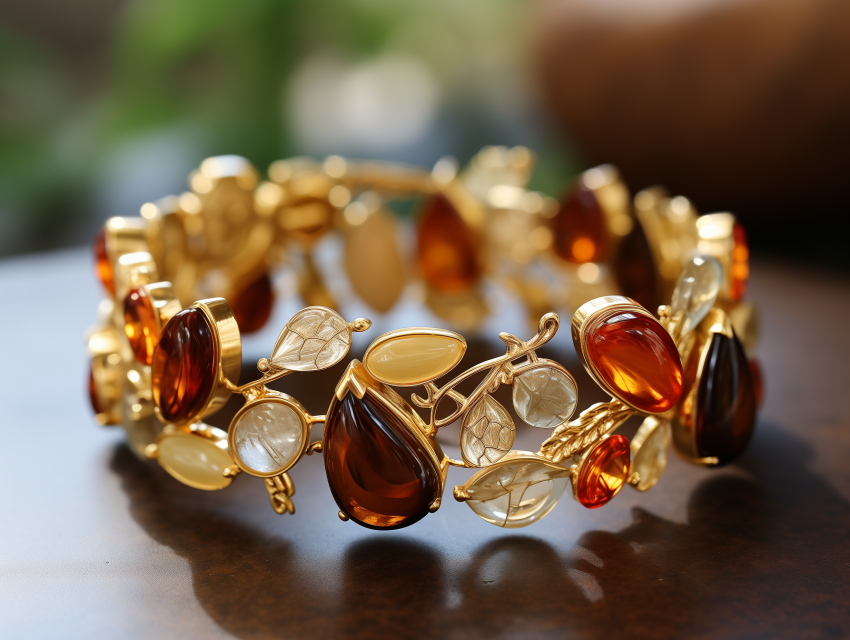 Gold Bracelet with Amber Gemstones