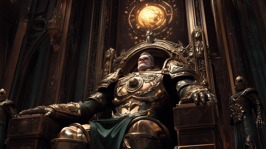 Golden Armored Emperor on a Majestic Throne