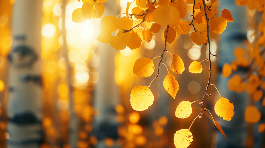 Golden Autumn Leaves in Sunlit Forest